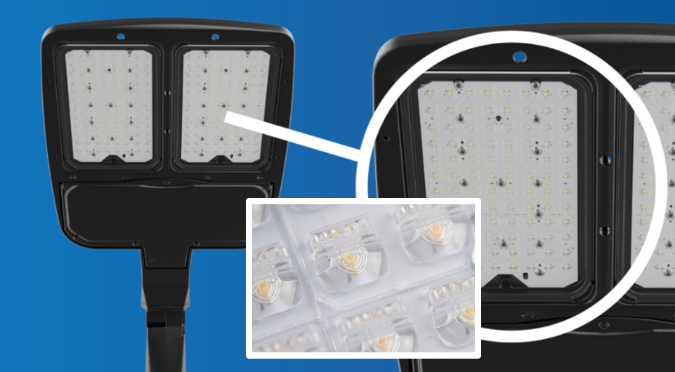 Photo illustrating layout of LEDs in luminaire head