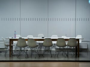 empty chairs in a board room